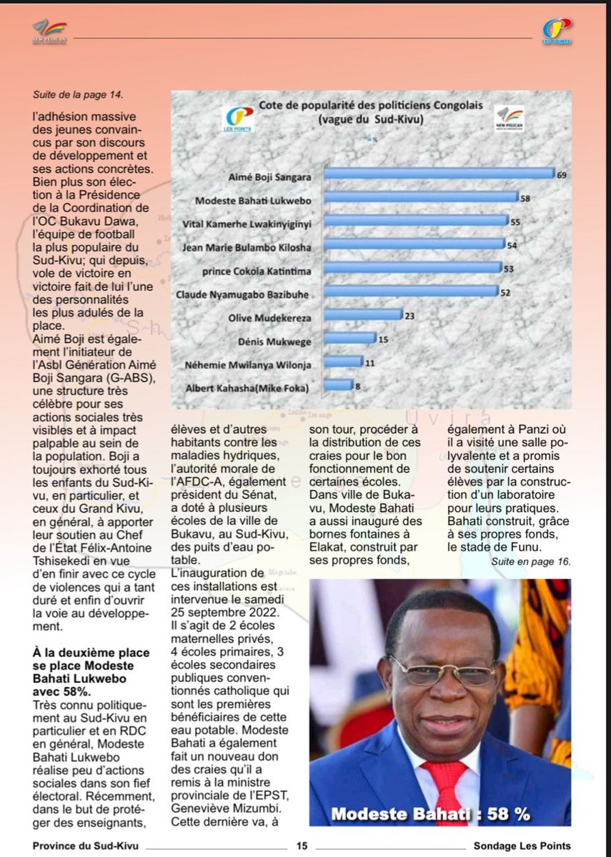 LwarhibaM's tweet photo. #RDC Aimé Boji Sangara dame les pions de popularité au Sud-Kivu. Selon les sondages Les Points, le ministre d'État du Budget ABS est plébiscité "Meilleur leader du Sud-kivu, suivi du Président du Sénat Bahati #Lukwebo, du VPM Vital #Kamerhe et de l’Honorable #Bulambo Kilosho"... https://t.co/UVuNPpgfqH