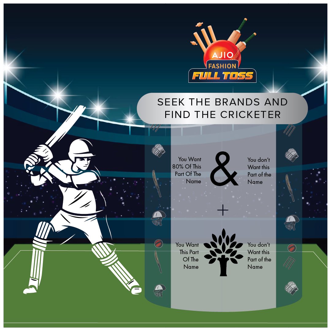 🏏 #AjioFashionFullToss is back, and we're looking for true cricket enthusiasts! 🤓Guess the player’s name and win a ₹5,000 AJIO gift voucher! 💰
 So, put on your best cap🧠 and be ready to face the #FashionFullToss 🏏🛍️"
#AJIOMindBenders