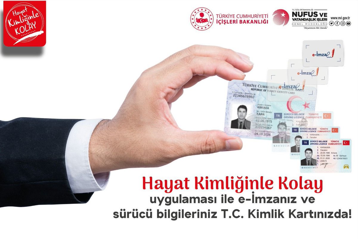 ✅ Hayat Kimliğinle Kolay uygulamamız ile e-İmzanızı ve sürücü bilgilerinizi T.C. Kimlik Kartınıza yükleme işlemini, nüfus müdürlüklerimizden veya Nüfusmatiklerimiz aracılığıyla ücretsiz olarak gerçekleştirebilirsiniz.

<a href="/TC_icisleri/">T.C. İçişleri Bakanlığı</a> 
#HayatınızınHerAnında