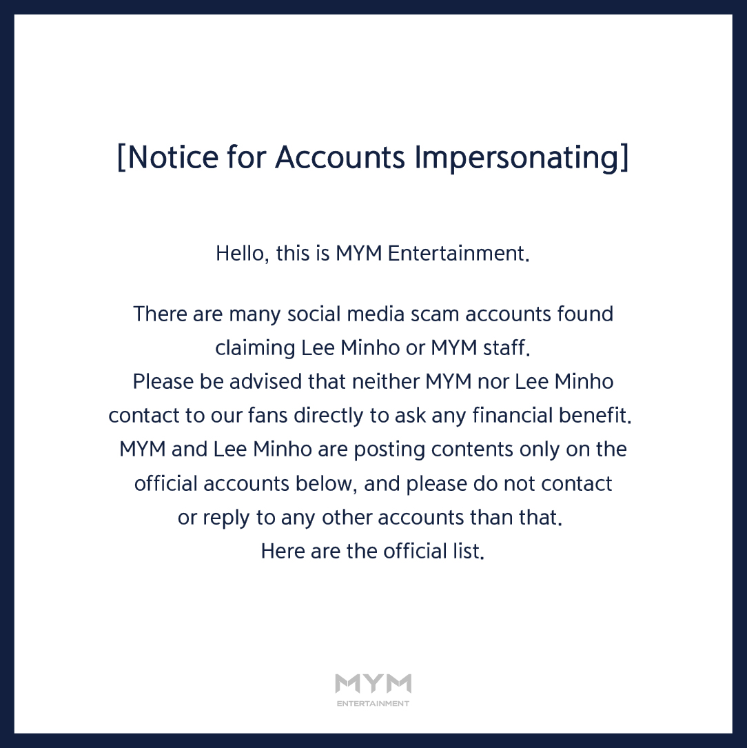 ActorLeeMinHo's tweet photo. [📢]
사칭 계정 주의 안내
Notice for Accounts Impersonating https://t.co/yJ1GwDX6t2