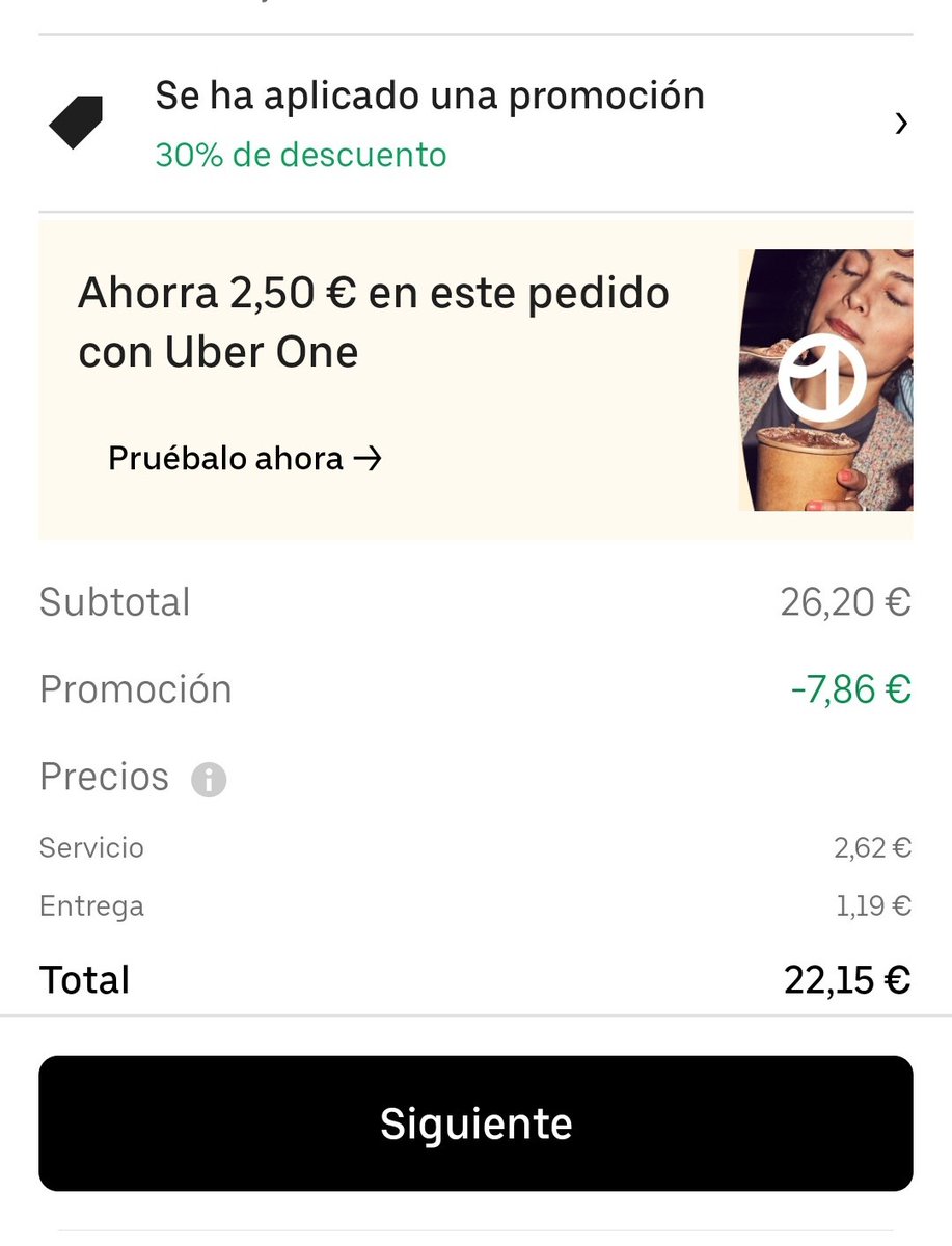 samuelag1991's tweet photo. @Uber_ES @ubereats_es @FACUA @consumidores ¿Es legal que te apliquen una promoción y a la hora de aplicar el pago no la tengan en cuenta? Además si cancelas el pedido nada más hacerlo, te cobran. https://t.co/Y5LGx6QGMY