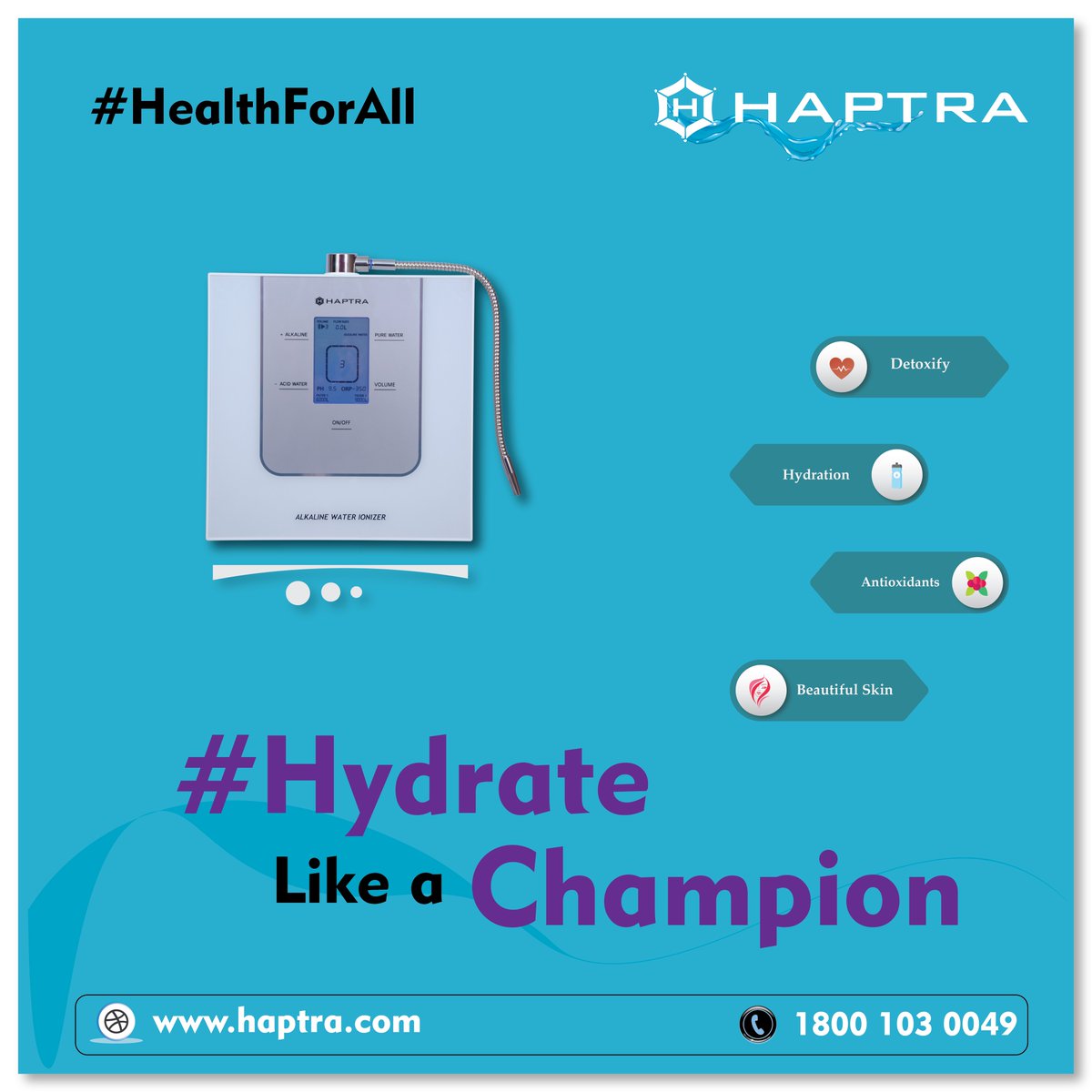 HaptraIndia's tweet photo. Fuel your body like a champion with Haptra water. 

#drinklikeachampion #haptrawater #hydrationgoals  #hydratelikealegend #haptra #alkalinewater #trueionizer #ionizedwater #hydrogenwater #hydratation #drinkpure #healthylifestyle #feelbetter #healthybody #healthfamily #strongbones https://t.co/XVrP5jmbEN