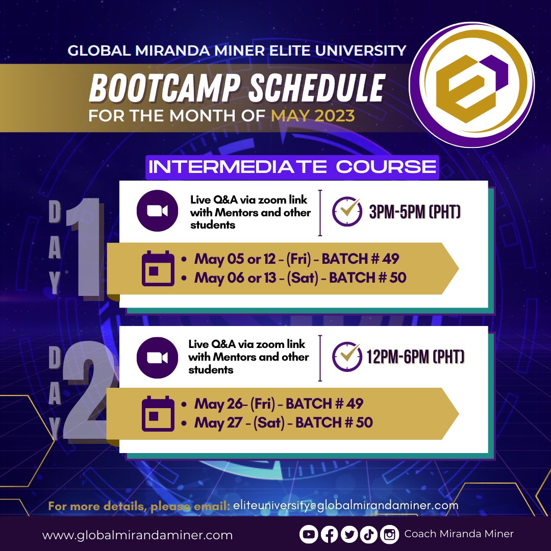 gmmg_official's tweet photo. 🚨 [OPEN FOR ENROLLMENT!] Elite University's schedule for MAY is now OPEN!

🔗 Check our courses and plan for your learning journey: https://t.co/S1auKsS53T

🔗 Discord community here: https://t.co/dwqRVGxuN0

#GMMG #EliteUniversity #Bootcamp #BeginnerCourse #IntermediateCourse https://t.co/sC4j2q6yGz