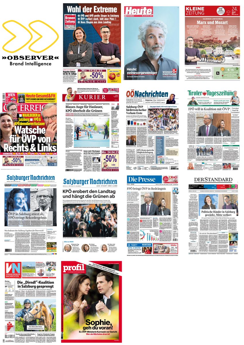 #coverdestages #austria #24April2023 #covergrid #medienbeobachtung #observer1896 #brandintelligence #headlines