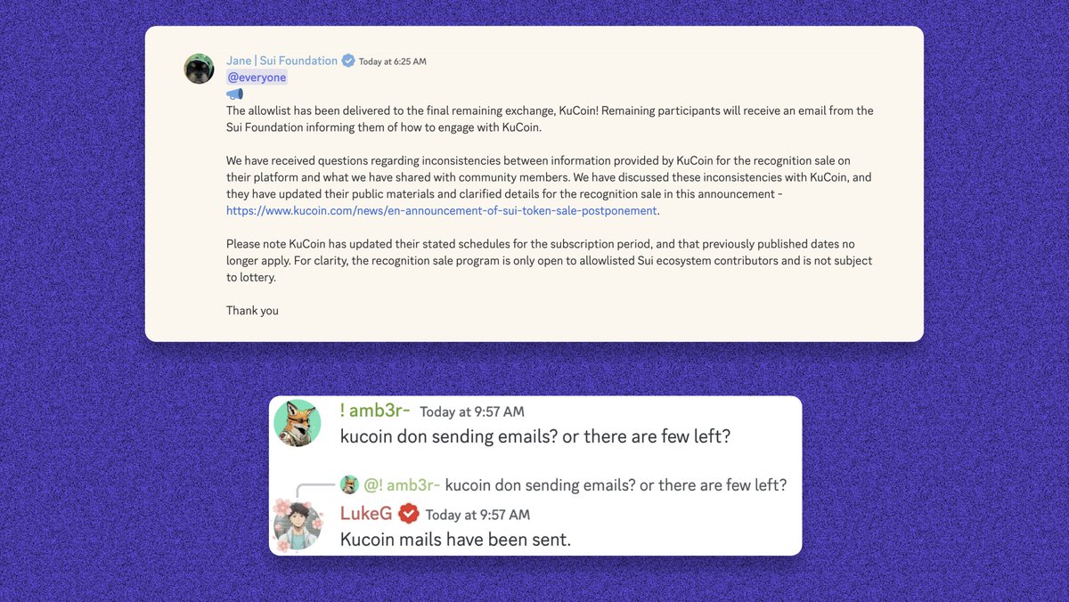 its_airdrop's tweet photo. Sui allowlist mails for Kucoin have also been sent out.

Are you eligible for any of the exchanges? 

Me: Nope. https://t.co/VOwaYbXlBd