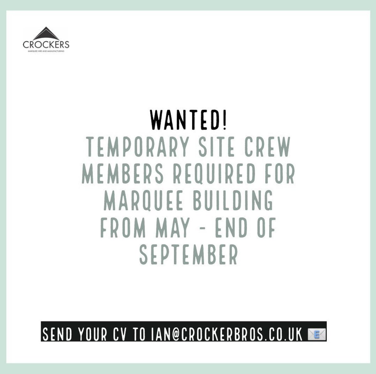 If you’re hard working, love working outdoors, like to keep fit, enjoy travelling around the UK, and thrive being part of a team - then this is the job for you!

Both novice and experienced marquee erectors should apply.

#Staffwanted #JobVacancy #Derby #Derbyshire