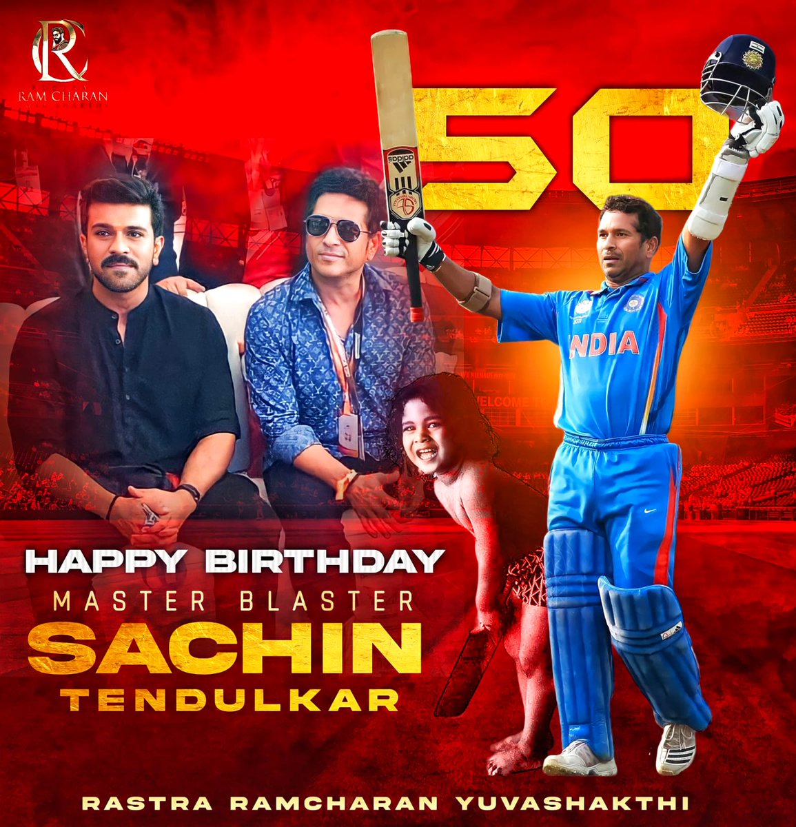 Wishing One and Only Master The Blaster aka Legend of Cricket @sachin_rt garu a Very Happy Birthday Sir
Many More Happy Returns Of The Day 🎉 🫶🏻

All The very Best To  your future Projects ✨ from our IDOL 𝐆𝐋𝐎𝐁𝐀𝐋 𝐒𝐓𝐀𝐑 @AlwaysRamCharan garu Fans ❤️

#HBDSachinTendulkar