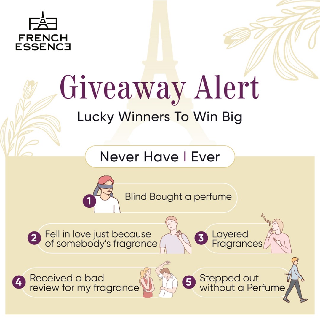 #ContestAlert
Play a little game of 'Never Have I Ever' and follow these rules:

Follow us
Tag minimum 3 friends
Use hashtag #LuxuryFragrances
Interesting entries will win
Contest closes 30th April

#contest #giveaway #giveawaycontest #contestgiveaway #giveawayalert #freegiveaway