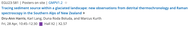 Check out @druann_harris 's #EGU23 poster on Friday with @DunaRoda and Marcus Kurth - cool new tracer thermochronology from New Zealand!