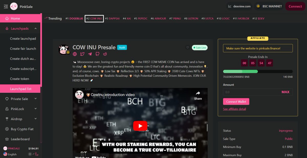 👋 Hello investors! We are excited to announce that even with a few hours left until the end of our presale, we are still at the top of the Pinksale trending!

pinksale.finance/launchpad/0x9D…