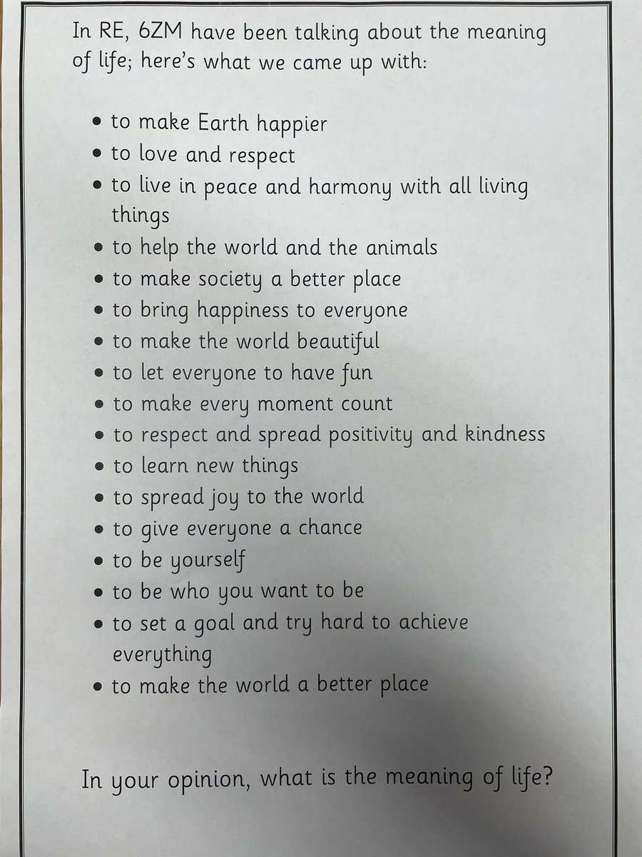 griffinprimary's tweet photo. 6ZM have been discussing the meaning of life in #gpsre We came up with some amazing and profound answers to this very philosophical question. https://t.co/0HUg8fL5O9