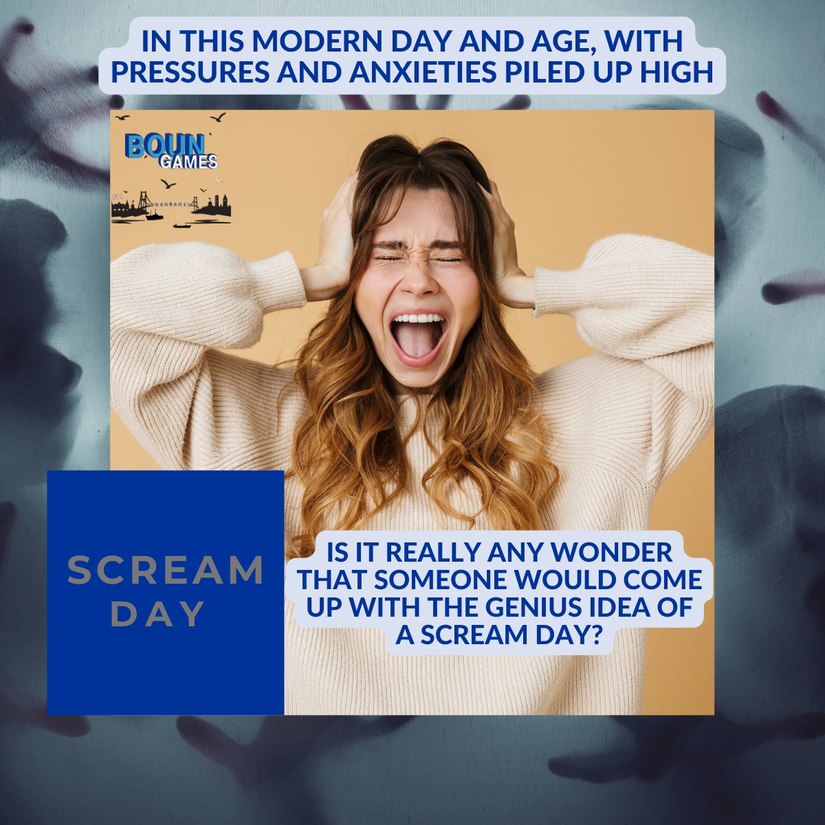 BounGames's tweet photo. 🌟 In this modern day and age, with pressures and anxieties piled up high, is it really any wonder that someone would come up with the genius idea of a scream day? #Screamday #ScreamGame #BounGames #BOUN #mobilegames #gamedev 🙀 https://t.co/ZjUt5QnseR