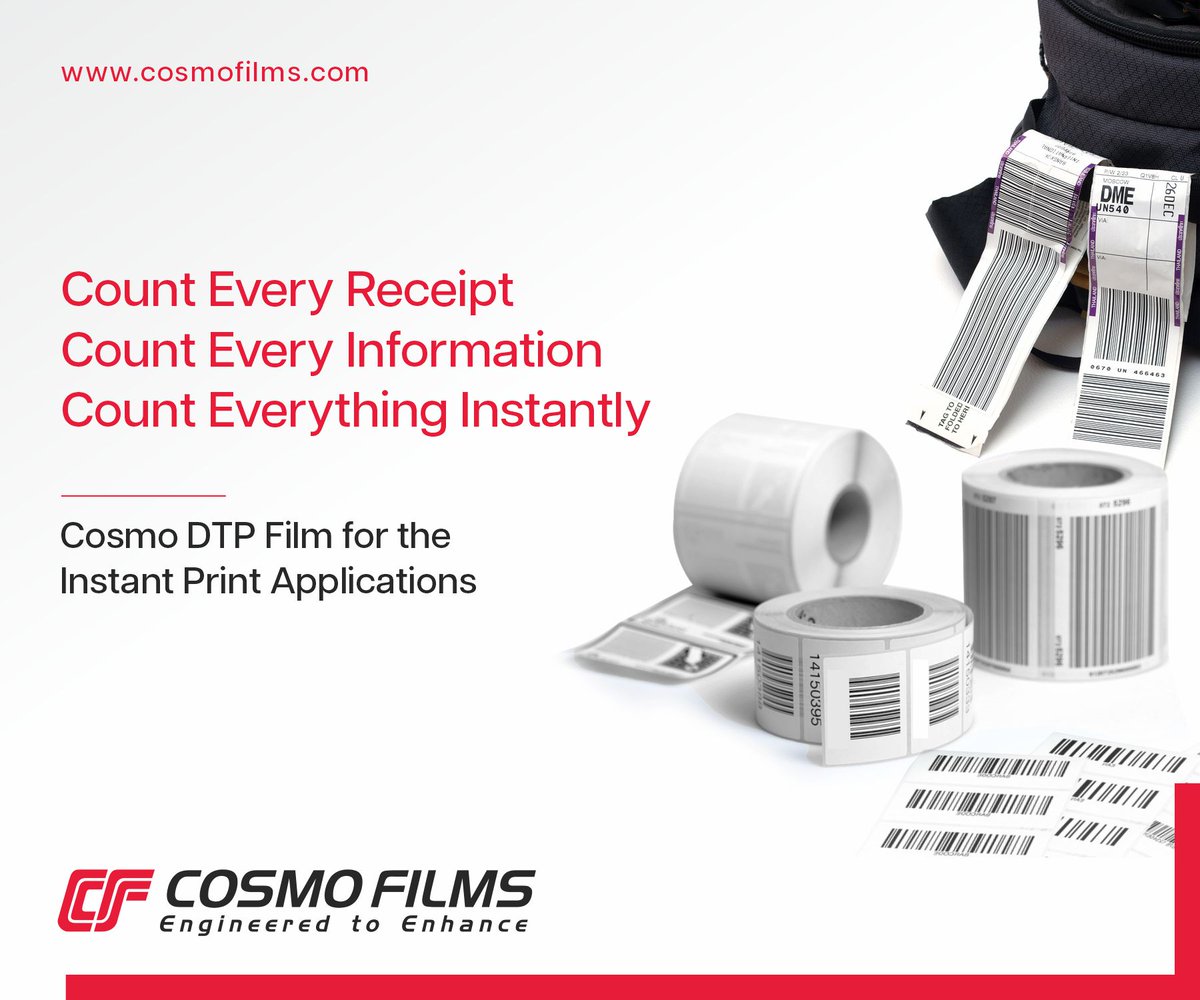CosmoFilmsLtd's tweet photo. Cosmo DTP Film Helps You Put the Minimum Effort and Get the Maximum Results.  The effortless Thermal Printing Process and Cosmo Direct Thermal Printable Film astounding Combination has made life easier for us for decades. 
.
. 
. 
. 
. 
#boppfilms #directthermalprinting #dtpfilms #thermaltransferprinting #restaurant #luggagetag #boardingpass #travel #sustainablefuture #sustainabledevelopment #circulareconomy #sustainablemanufacturing #innovation #manufacturing