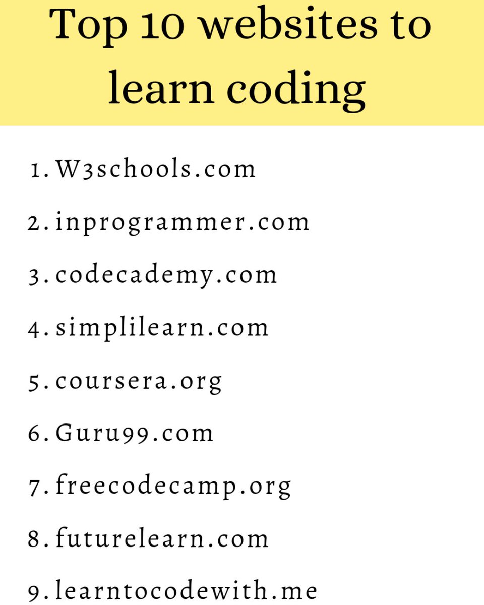 Top 10 websites to learn coding online

#coding #codinglife #programmer #codingforbeginners #code #learncode #learnprogramming #learncoding #topwebsites #learningcode #codebegin