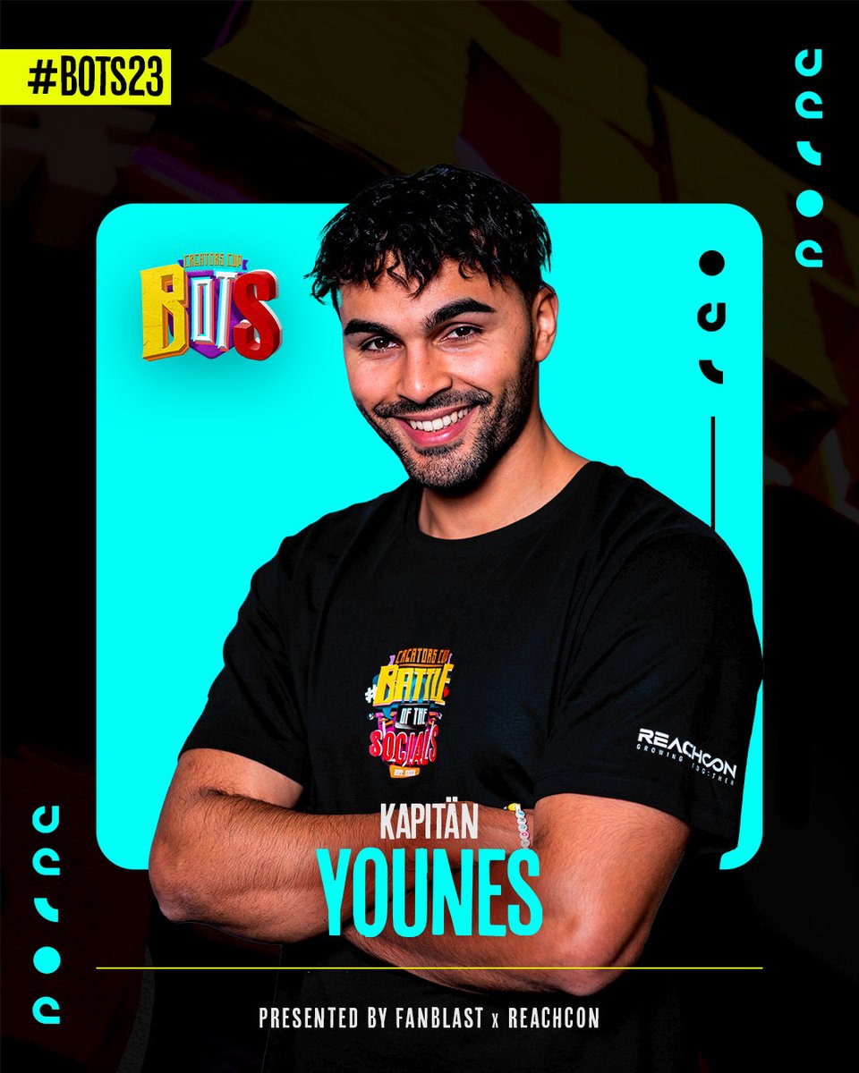 BOTS2024's tweet photo. Let's Go, Younes! 🚀

Gemeinsam mit Knossi, Elligella &amp; Lena kämpft er am 30.07.2023 beim #BattleoftheSocials als Kapitän von #TeamYounes 🔵 um den heißbegehrten #CreatorsCup Pokal 🏆

Sicher dir jetzt dein Ticket für das #BOTS23: https://t.co/rP8Paba6GM https://t.co/h6I0au3VrI