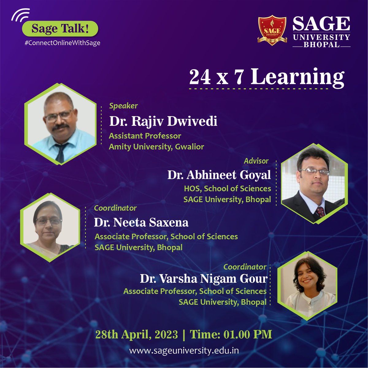 SageUniBhopal's tweet photo. SAGE Talks on the topic "24 X 7 Learning" is being organized by the SAGE School of Sciences on 28th April 2023.

Date: 28th April 2023
Time: 01:00 PM
Mode: Online

___
#SAGEBhopal #SAGEUniversityBhopal #SUB #EnlightWithSage #SAGETalk #ExpertTalk https://t.co/Phj9gMYYVh