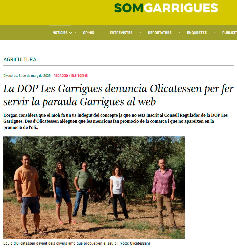 LA DOP GARRIGUES PERD OLI
Comunicat d’Assemblea Pagesa en solidaritat amb Olicatessen. <a href="/olicatessen/">olicatessen</a> @doplesgarrigues <a href="/TeresaJorda/">Teresa Jordà</a> <a href="/somgarrigues/">Som Garrigues</a>