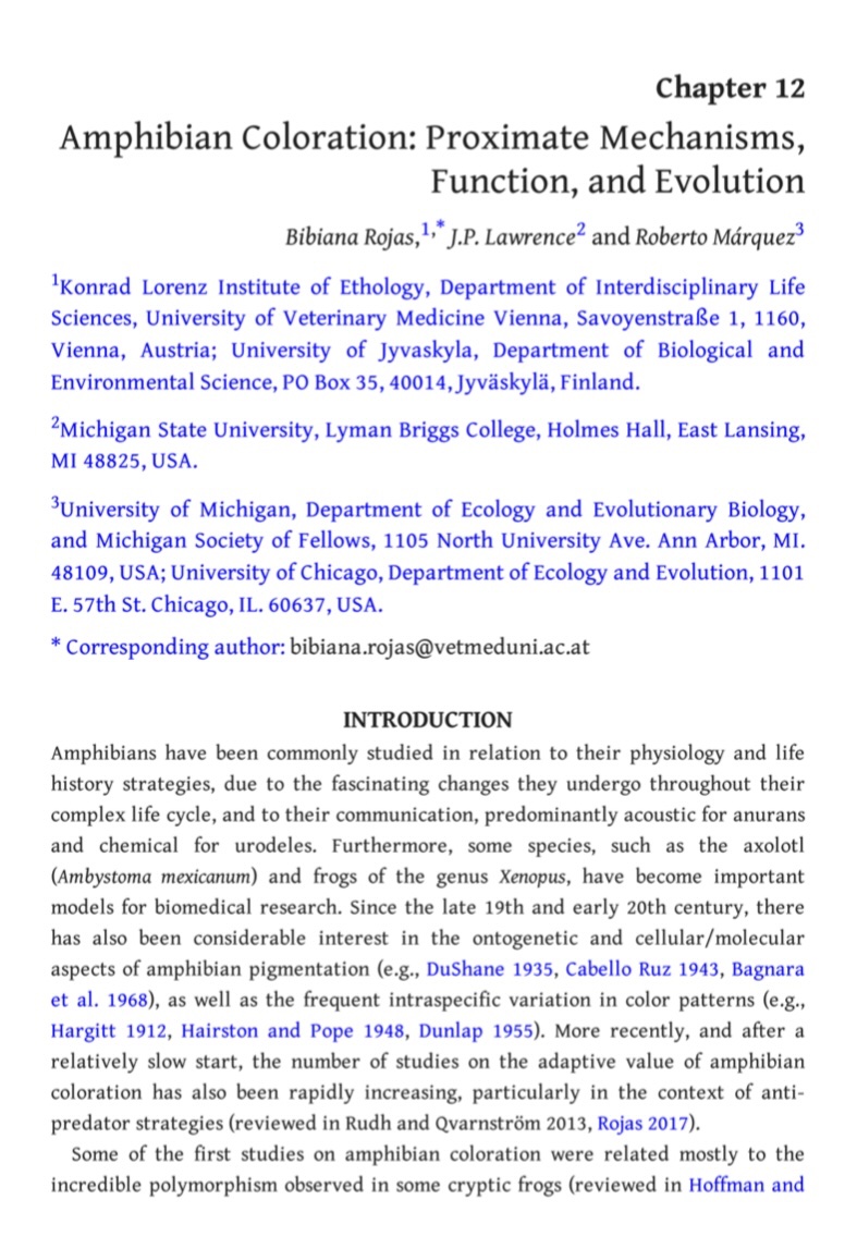 biobiiana's tweet image. Excited to learn that this new book, “Evolutionary Ecology of Amphibians” (Eds. Gregorio Moreno &amp;amp; Mar Comas) will be out soon! 12 chapters in total with broad topic coverage. @JPLawrencePhoto @rmp033 and I put together a chapter on amphibian #ColSci 🟡⚫️🟠🟢🔵 @KLIVVWien #HerpSci