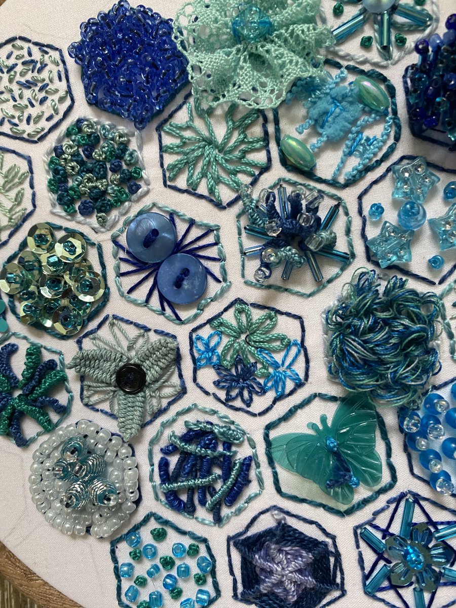 Lindacdsa's tweet image. While it has been raining, gloomy and cold, I have been playing with beads, buttons and stitches.  #Mondaymakers