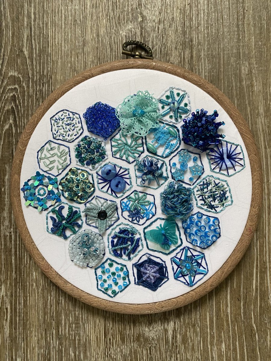 Lindacdsa's tweet image. While it has been raining, gloomy and cold, I have been playing with beads, buttons and stitches.  #Mondaymakers