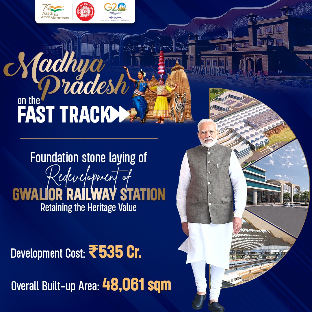 Gwalior Railway Station will be redeveloped as a world-class establishment at a cost of ₹ 534.70 crore. #NayeBharatKaNayaStation #RailInfra4MadhyaPradesh