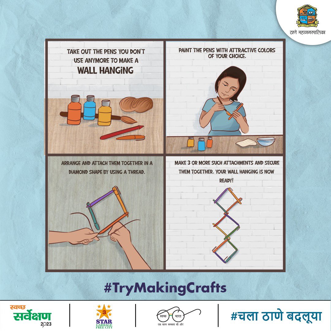 TMCaTweetAway's tweet photo. #TryMakingCrafts
Your unused pens can be utilized to make an artful wall hanging. Follow these simple steps to craft a wall hanging & enhance the beauty of your home while also adopting the practice of recycling.#mondaymotivation #3R #redusereuserecycle #Recycle #bestoutofwaste https://t.co/4FNXoZYVtM