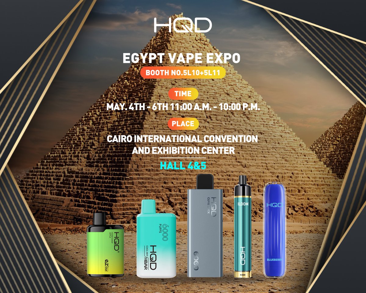 We are looking forward to seeing you on 4-6 May 2023 be welcomed in Egypt.

#egypt #vape #vapeexpo #vapeshow #vapemiddleeast #vapeegypt #hqd #vape #disposable