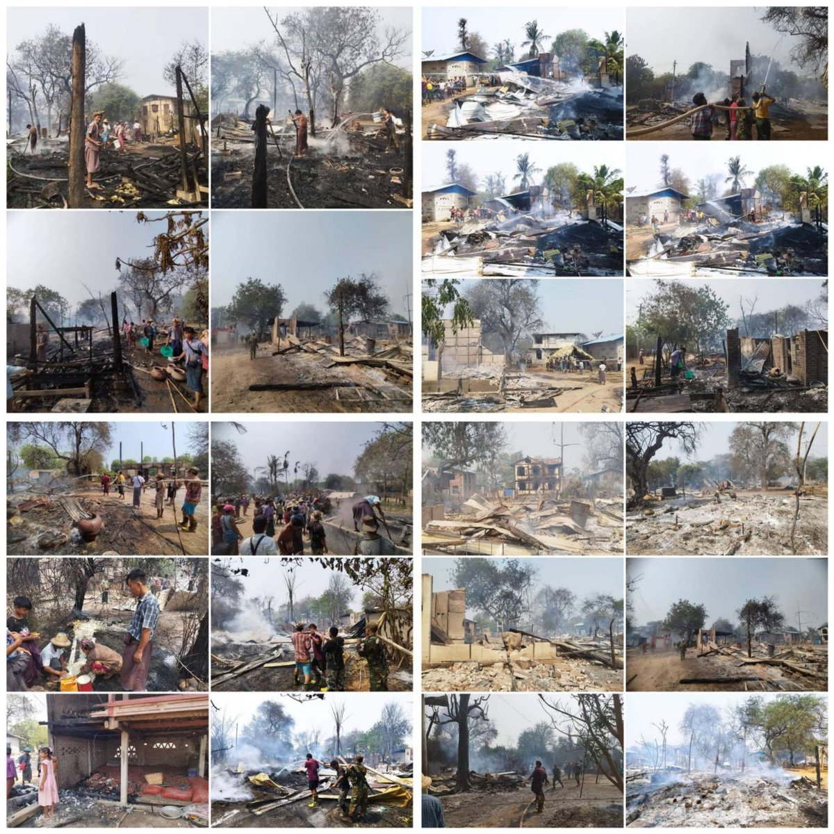 Myanmar SAC Terrorists which has been burning villages after using civilians as human shields in Sagaing Region's Sagaing township, burnt down 49 houses in MuThar village early in the morning of April 23. #2023Apr24Coup #WhatsHappeningInMyanmar #AcceptNUGRejectMilitary