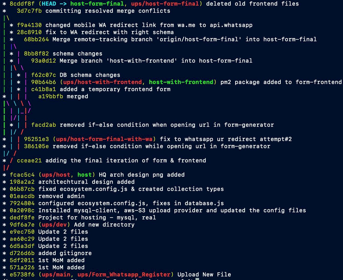 yaaryany's tweet photo. learning git made my life so much easier, almost 2x’d my workflow

id recommend anyone who isn’t to start using it immediately

you also get cool looking work trees like these lol https://t.co/15z5GWsnoL