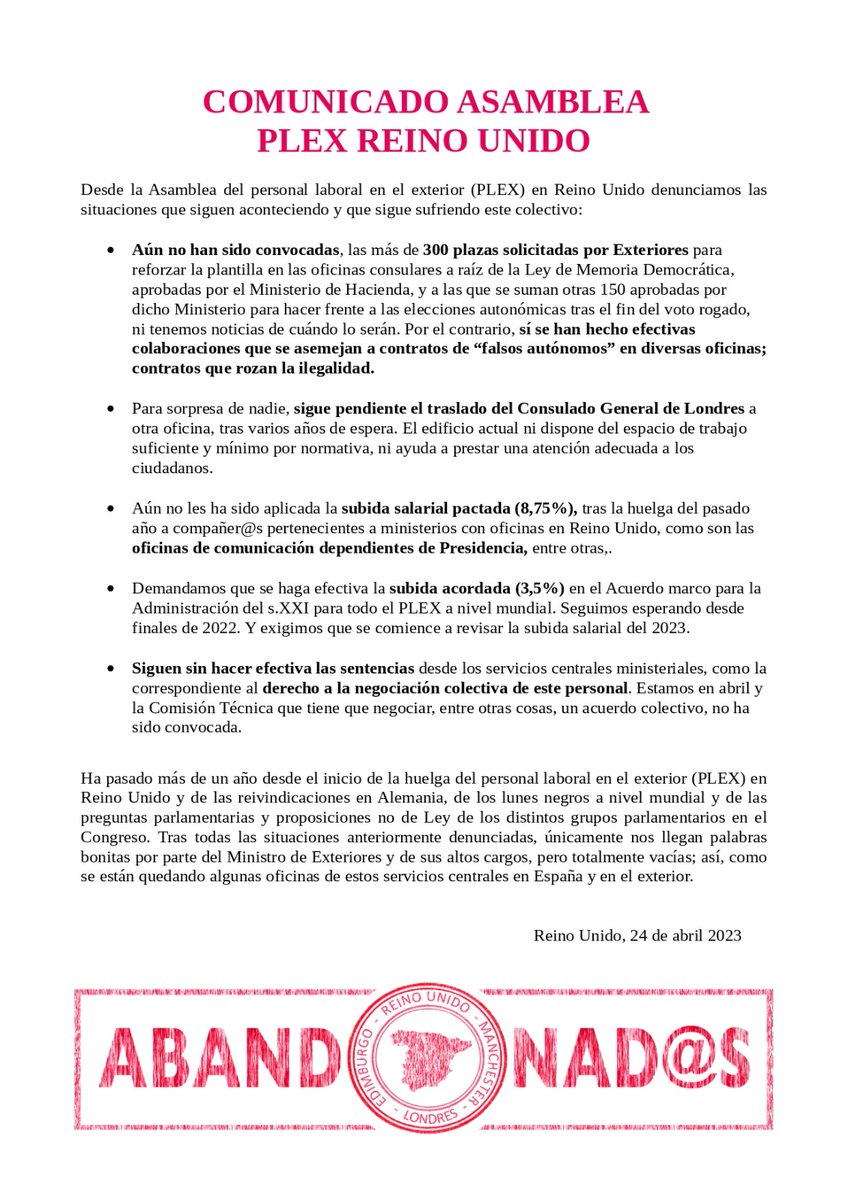 Personal Laboral Exterior (PLEX) Reino Unido tweet media
