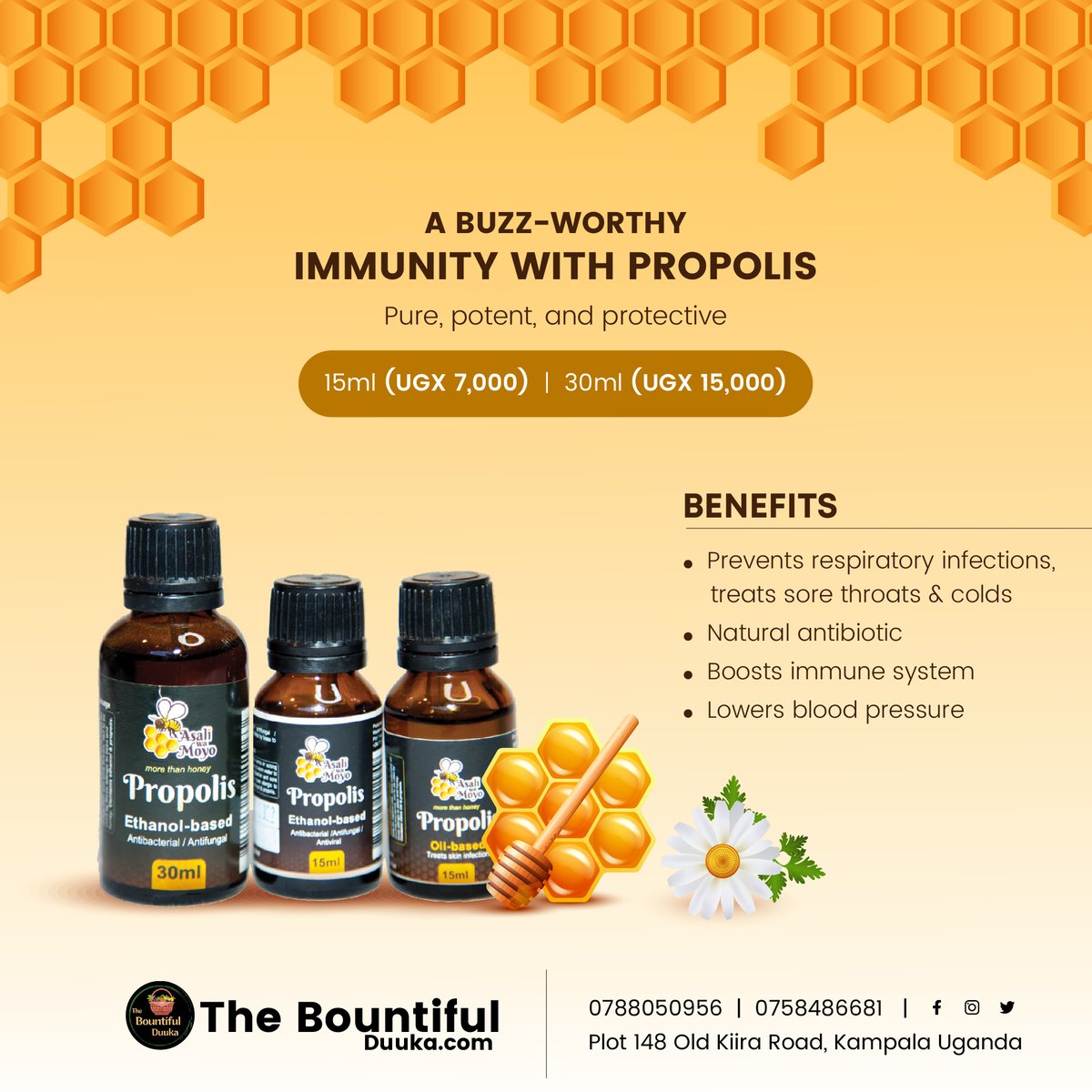 bountifulduuka's tweet image. Protect your body from harmful bacteria and viruses with the antibacterial properties of bee propolis.

For deliveries, call us at 0770618847/0753056629. Visit our shop at the link in our bio or find us at plot 148 Old Kiira Road

 #bountifulduuka #PropolisBenefits #BeePropolis