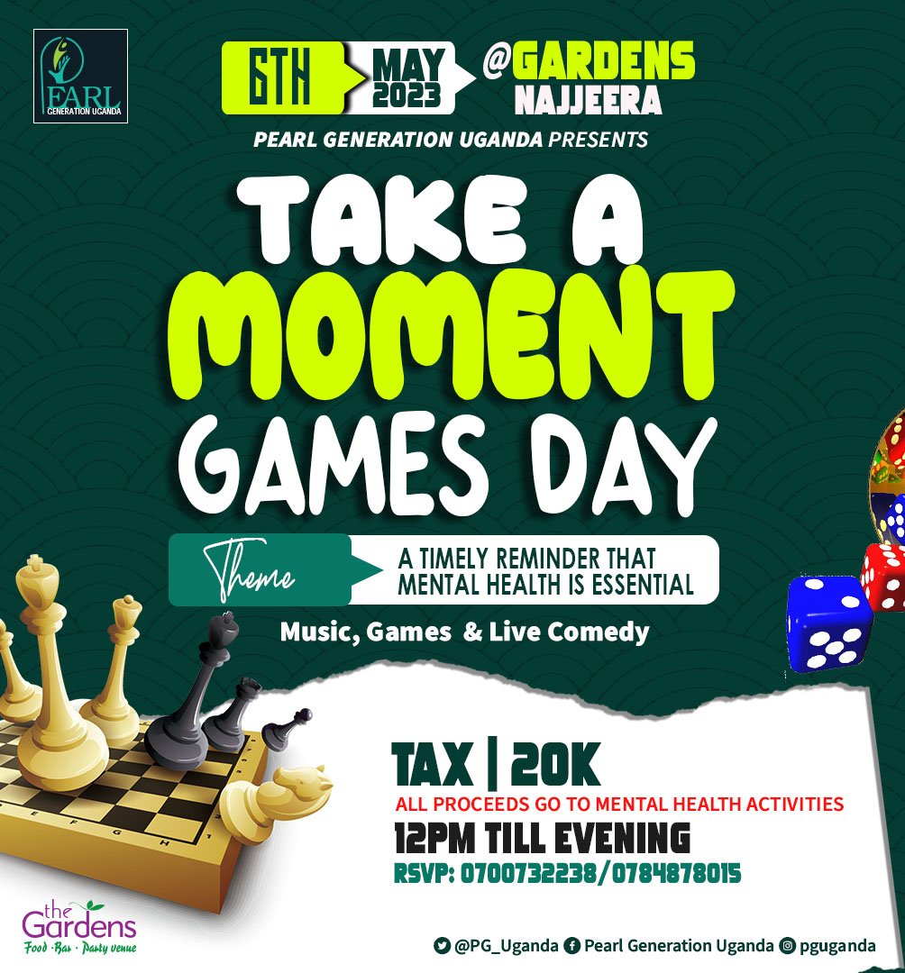 PGUganda's tweet photo. #TakeAMoment Games Day is a gaming convention that takes as a charity show for mental health awareness committed at providing a timely reminder that mental health is essential and that those living with mental health issues are deserving of care, understanding, compassion, https://t.co/yKlez8ViQh