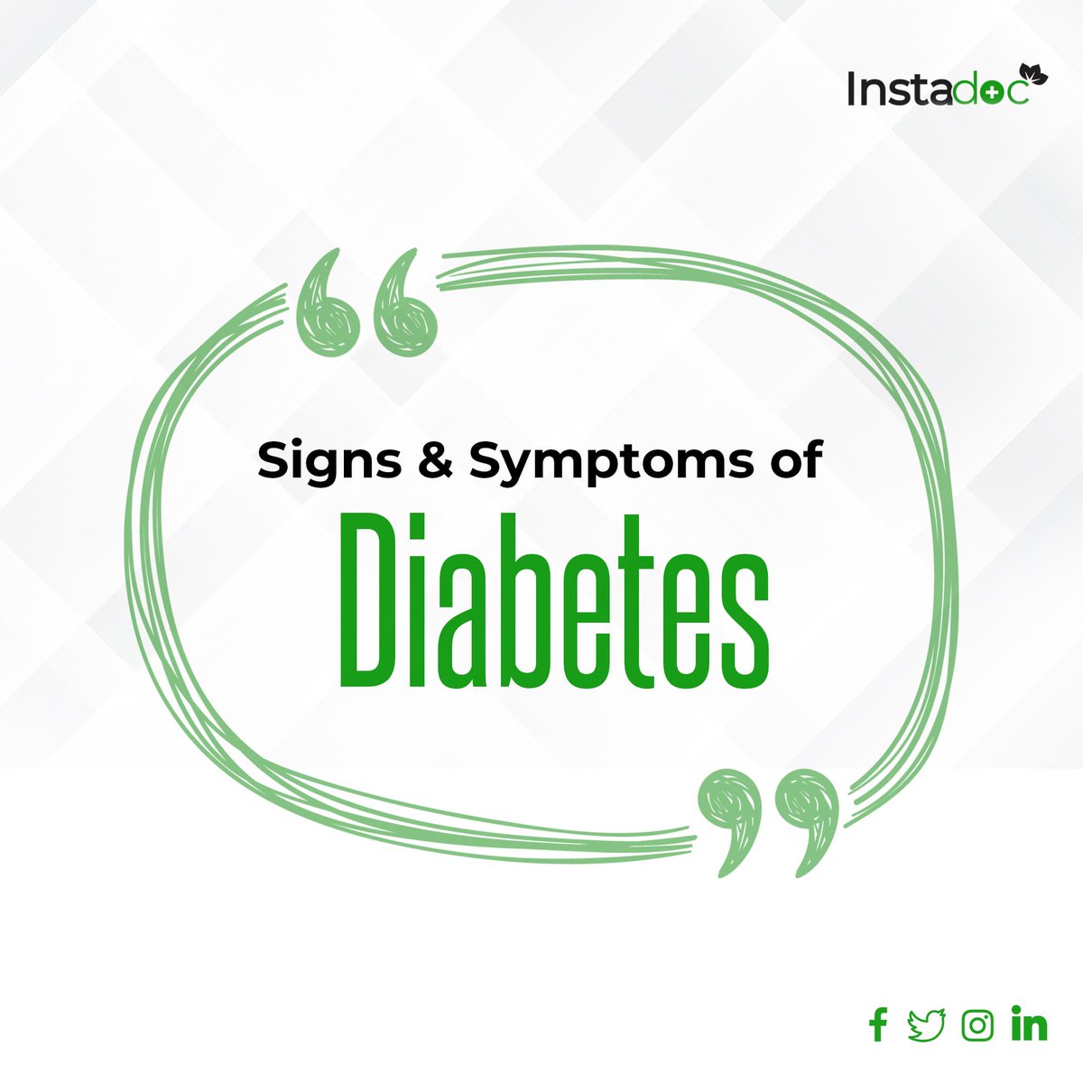 Instadoc_247's tweet photo. Signs and Symptoms of diabetes include:
• increased thirst and urination
• increased hunger
• fatigue
• blurred vision
• numbness or tingling in the feet or hands
Continue reading https://t.co/65sUjqMIXy https://t.co/LT72reWcvf