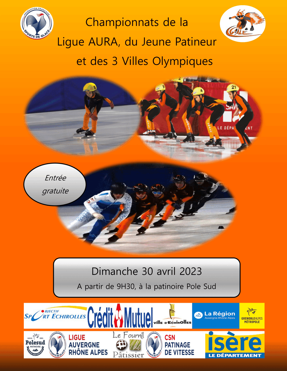 CGALEshorttrack's tweet photo. ▪Ready !
📌 Nous vous donnons rendez-vous dimanche à la
patinoire pole sud pour le championnats de la Ligue
AURA du Jeune Patineurs et des 3 villes Olympique.
🕐 Dès 9h30, entrée gratuit, venez encourage petit et
grand et découvrir cette discipline de vitesse. https://t.co/LmDZ5lGnPB