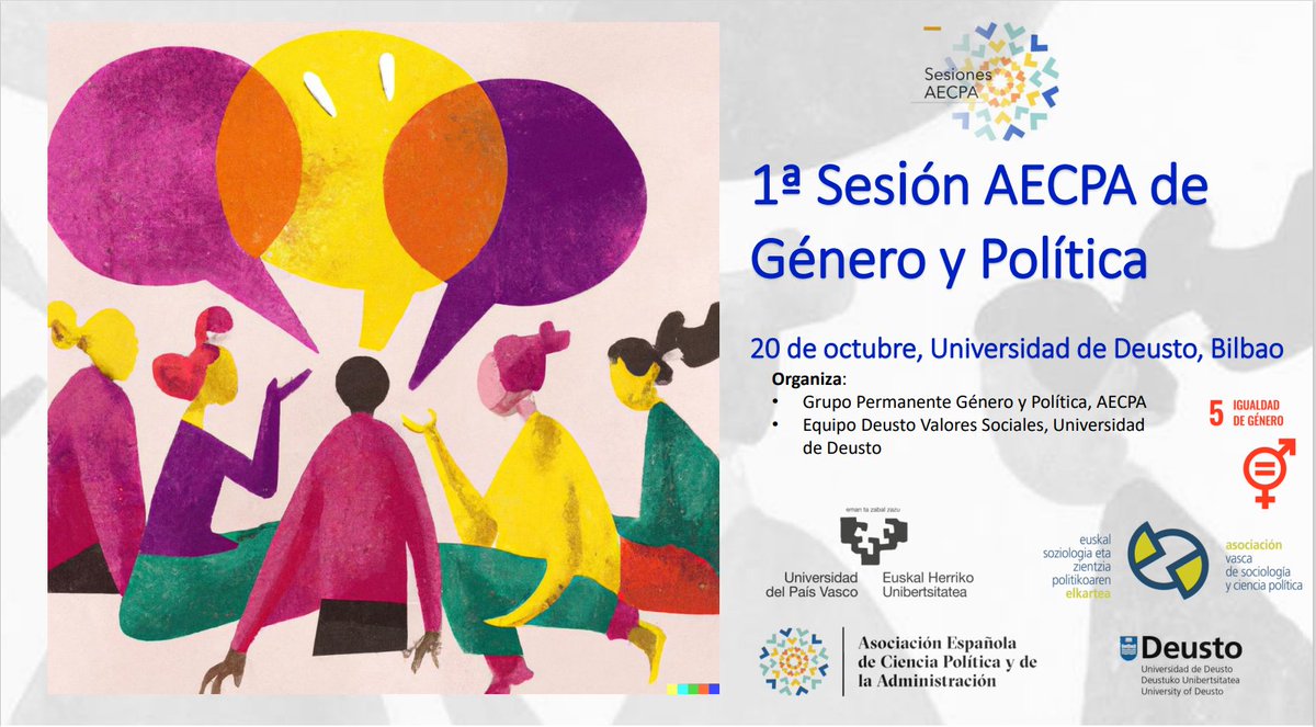 AECPA_'s tweet photo. 📢 Abierta la convocatoria de papers para la 1ª Sesión del Grupo Permanente de Género y Política.

📆 20 de octubre 2023, Universidad de Deusto, Bilbao.

➡️ https://t.co/tqDTyrhrTt https://t.co/vDqIrwotap