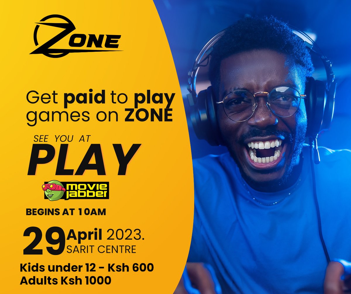 Gamers, get ready for the ultimate showdown at Movie Jabber Play! 🔥🎮 Join us on April 29th in Nairobi At Sarit Centre. Don't miss out on the action.

Get your tickets Here cutt.ly/l5htR3m

#MovieJabberPlay #ZoneBooth #RealMoneyRewards #GamingCommunity