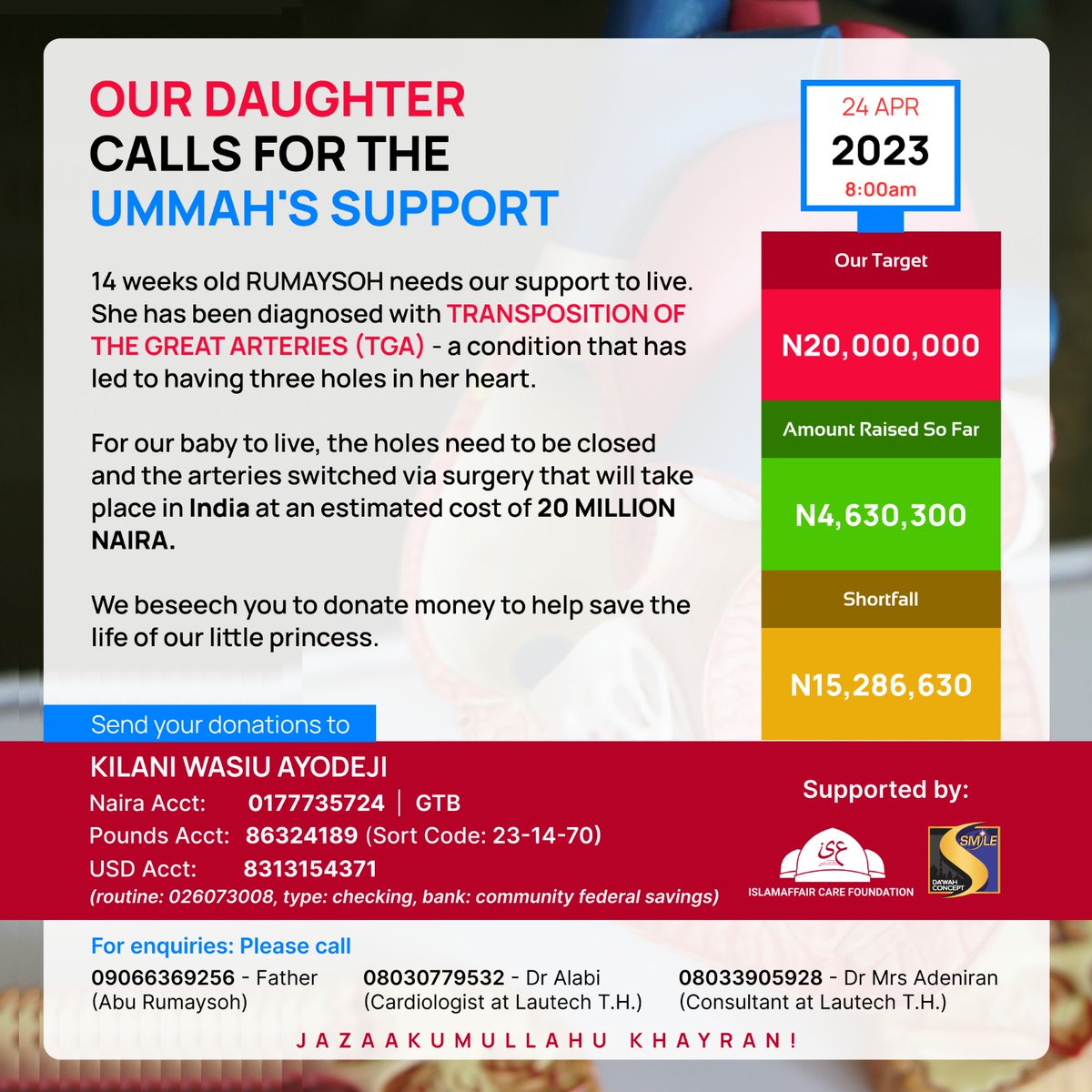 bintShuayb's tweet photo. Your responses have been quite phenomenal. Every single penny contributes very greatly to this. We just need a little more. Thank you.

Kindly donate your quota to;

KILANI WASIU AYODEJI 
Naira acc: 0177735724  |  GTB 

#SaveRumaysoh https://t.co/wZxtJzMPLw