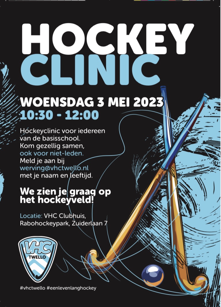 𝗠𝗮𝗮𝗸 𝗸𝗲𝗻𝗻𝗶𝘀 𝗺𝗲𝘁 𝗵𝗼𝗰𝗸𝗲𝘆!
Volgende week organiseert <a href="/vhctwello/">VHC Twello</a> weer een #hockeyclinic voor basisschoolkinderen. Gratis en vrijblijvend kan je kennismaken met de #sport en de enige #hockeyclub binnen de <a href="/gemeente_Voorst/">Gemeente Voorst</a> 

#hockey