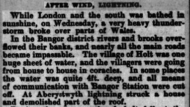 c_duigan's tweet photo. After Wind, Lightning - from North Wales Times 28 February 1903
#Bangor - rivers break banks &amp; station cut off
#Holt - flooded with #coracles in use  
#Aberystwyth - struck by lightning
#StormUlysses #Wales #WeatherExtremes https://t.co/PAydpqc1H0