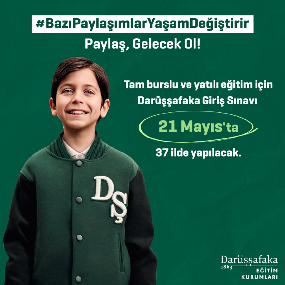 Siz de çocuklarımızın tam burslu ve nitelikli eğitim alması için bu gönderiyi paylaşarak, 4. sınıf öğrencilerini sınavımızdan haberdar edebilirsiniz. Çünkü #BazıPaylaşımlarYaşamDeğiştirir 💚🖤