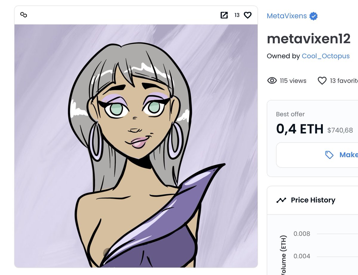 (1/3)
HELP a friend by making an offer on <a href="/MetaVixensNFT/">MetaVixens 💎💜</a> #12

GM dear friends❤️
In 2021 I started this NFT journey around the same time as my friends <a href="/theinkedminkNFT/">Ana 💎💜</a> and <a href="/Cool_octopuss/">Cool octopus</a> . We even had a fun project together with <a href="/cryptobyls/">Cryptobyls</a> 

But I just heard why Octo left us🔽