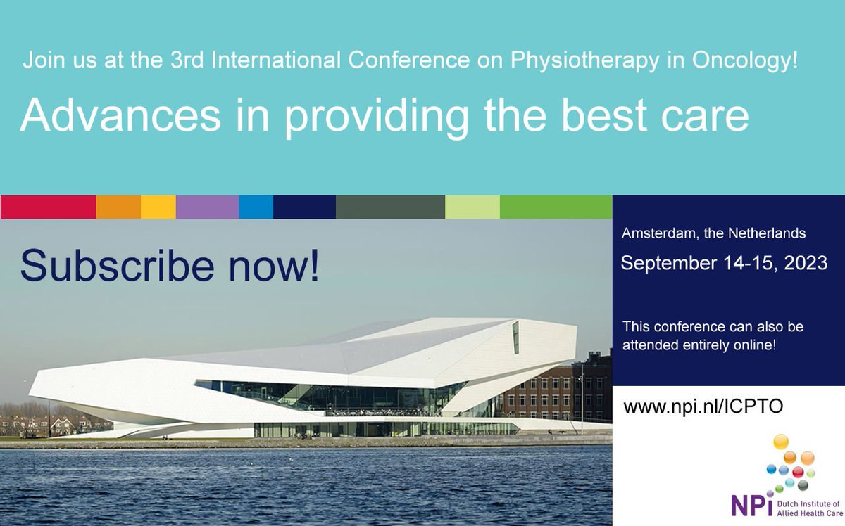 Final program of the 3rd International Conference on Physiotherapy in Oncology (ICPTO) on September 14-15 now available!
Build your personal conference program and start planning your trip to Amsterdam

Register as Early Bird with a discount until May 1
👇
npi.nl/ICPTO