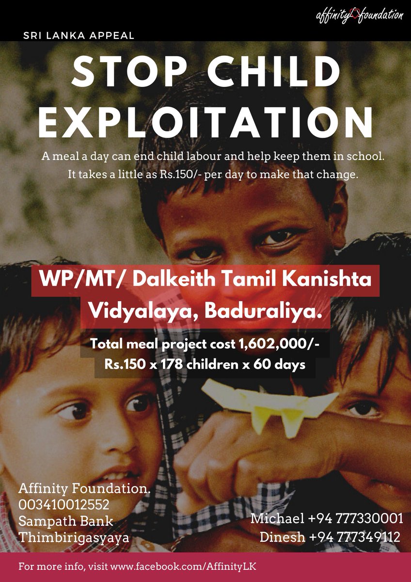 #AffinityLK School meal project: Dalkeith Tamil Kanishta Vidyalaya, Baduraliya.
24th April 2023.

Total meals provided: 78.
If you would like to sponsor a meal for a deserving child please do get in touch.

#AffinityFoundation #CommunityKitchenLK
#HelpSriLanka #Food #FoodCrisisLK