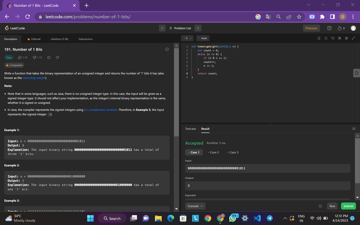DDebashishDey's tweet photo. Hello Folks,
I have completed #Day20 of  #25DaysofCode Program with @scaler_official 

Problem- Number of 1 Bits
My code link: https://t.co/sA3QtNxbCR
Scaler discord link: https://t.co/WGyVR6HFGx
Partner: @iam_santanu03 

#scalerdiscord #codewithscaler #scaleracademy #scaler30doc https://t.co/cLmiaZs65x