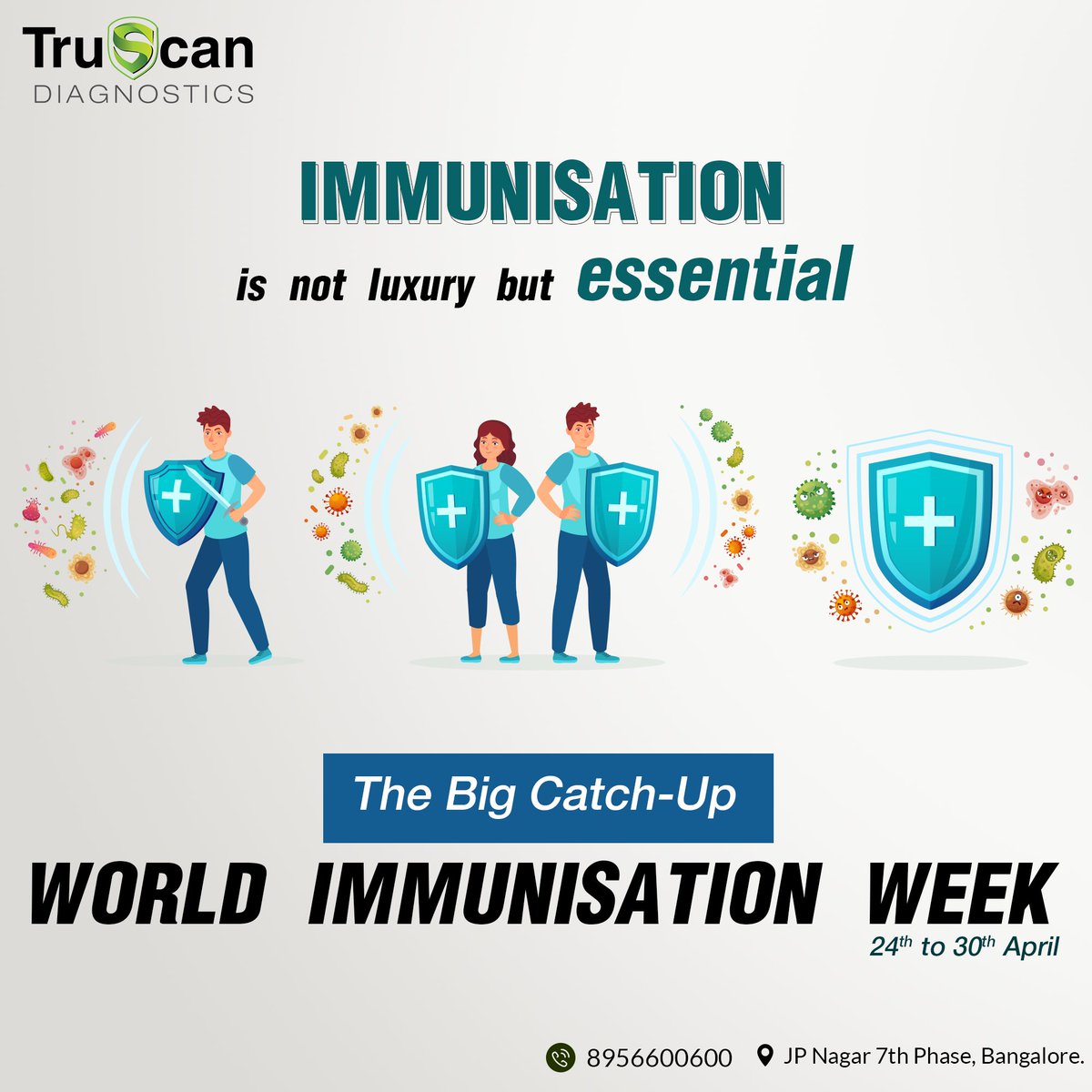 𝗪𝗼𝗿𝗹𝗱 𝗜𝗺𝗺𝘂𝗻𝗶𝘀𝗮𝘁𝗶𝗼𝗻 𝗪𝗲𝗲𝗸 𝗗𝗮𝘆
.
.
𝗙𝗼𝗿 𝗮𝗻𝘆 𝗾𝘂𝗲𝗿𝗶𝗲𝘀: 9606063461
𝗠𝗼𝗿𝗲 𝗶𝗻𝗳𝗼: bit.ly/truscan

#WorldImmunizationWeek #BigCatchUp #EssentialHealthcare #ImmunizationMatters  #diagnostis #diagnostiscenter #JPNagar #bangalore #Bengaluru
