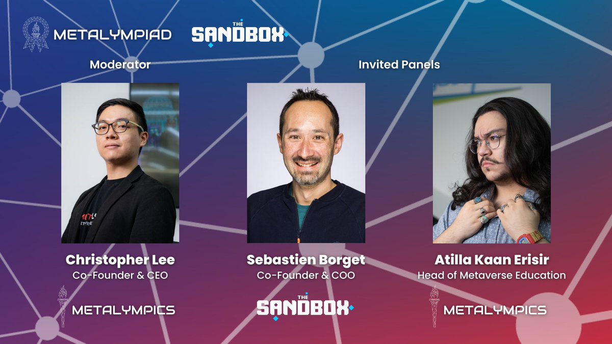 Metalympiad's tweet photo. 📢We'll have an exciting Twitter Space with @borgetsebastien, Co-Founder &amp; COO, @TheSandboxGame, and Atilla, our Head of Metaverse Education, on #Web3 &amp; #Metaverse #Education🙌🎓

@ChrisLeeML, Co-Founder &amp; CEO, @metalympics_org

📅May 2nd (Tue) - 20:00 CEST / 14:00 EST https://t.co/9AjYoHTFWd