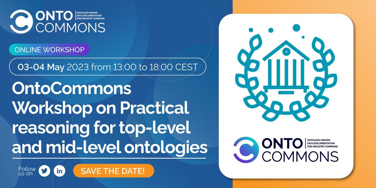 @OntoCommons (@ontocommons) on Twitter photo Would you like to learn more about #Knowledge Representation & Reasoning with a community of developers & users of Top Level #Ontologies & Mid-Level Ontologies? Then, join us at our Workshop on Practical reasoning for top-level & mid-level ontologies ⬇️ 
tinyurl.com/2vapzv8z Would you like to learn more about #Knowledge Representation & Reasoning with a community of developers & users of Top Level #Ontologies & Mid-Level Ontologies? Then, join us at our Workshop on Practical reasoning for top-level & mid-level ontologies ⬇️ 
tinyurl.com/2vapzv8z