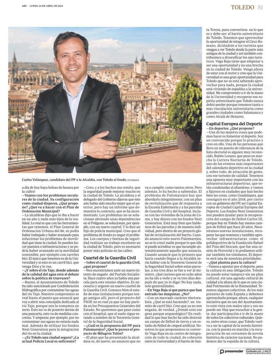 pptoledociudad's tweet photo. 👤 “Los grandes problemas de #Toledo son fruto de la inacción del PSOE en los últimos 16 años”. 

💬 Entrevista de @cvelazquezromo, Candidato a la Alcaldía, en @ABC_Toledo. https://t.co/hzasBzmfRP