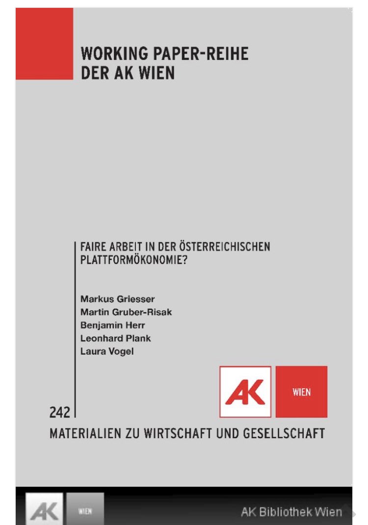 MartinRisak's tweet photo. Langversion unsere Studie zu den Arbeitsbedingungen in der österreichischen Plattformwirtschaft ist (endlich) da! 
Kostenloser download hier https://t.co/qJihRFLomb #plattformarbeit #gigwork https://t.co/9Za3i7cIuf