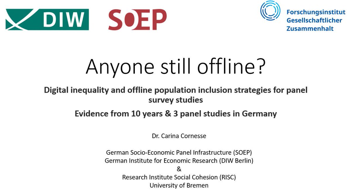 CarinaCornesse's tweet photo. I'm so excited to visit @iseressex & @usociety this week for my seminar presentation on "Digital #inequality & offline population inclusion strategies for #panel surveys - Evidence from 10 years & 3 panel studies in Germany" w/ @gip_study @gesis_org & #SOEP + @fgz_risc data! https://t.co/TDtUvDrd20